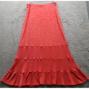 Jacobi Long Maxi Skirt Womens XL Pink Acetate Layered Hem‎ Elastic Waist Pull On